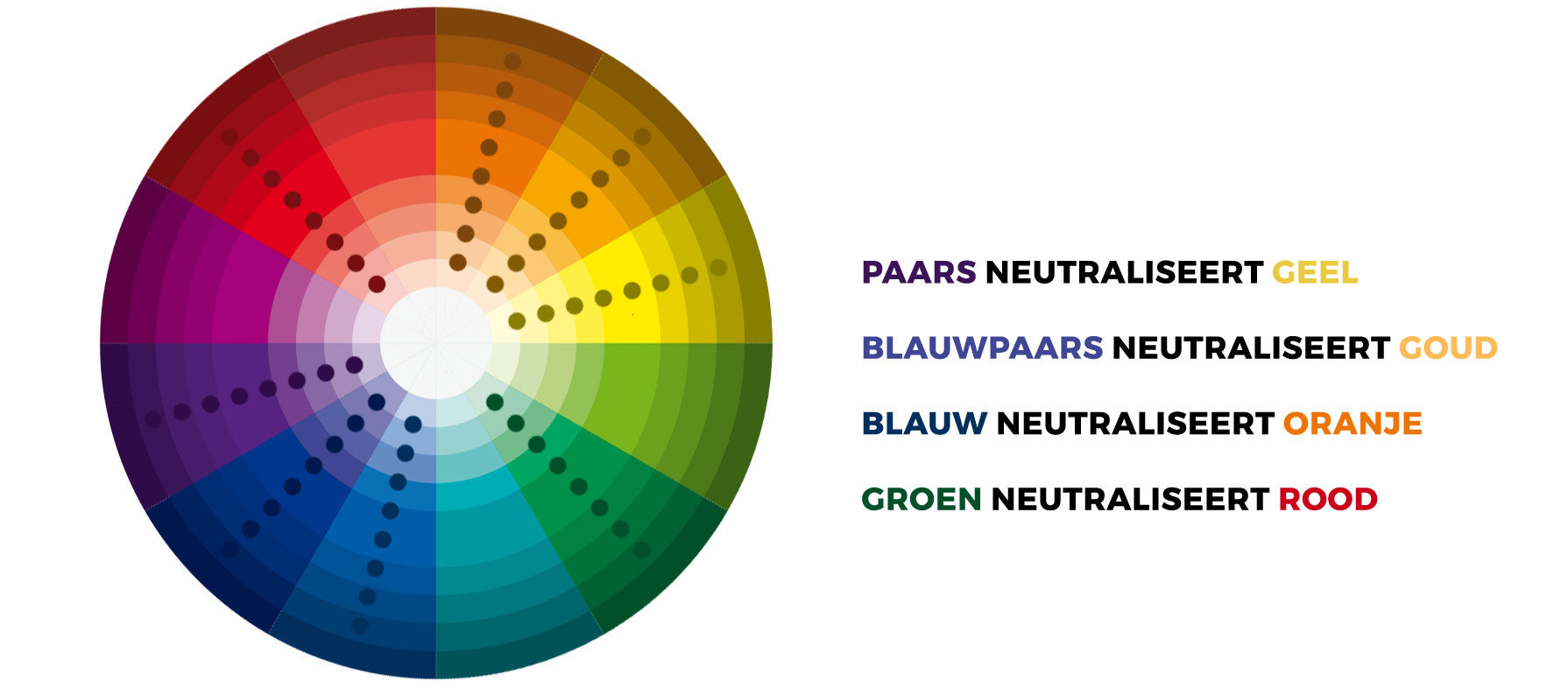 Kleurenwiel uitleg hoe toners haarkleuren neutraliseren werkt