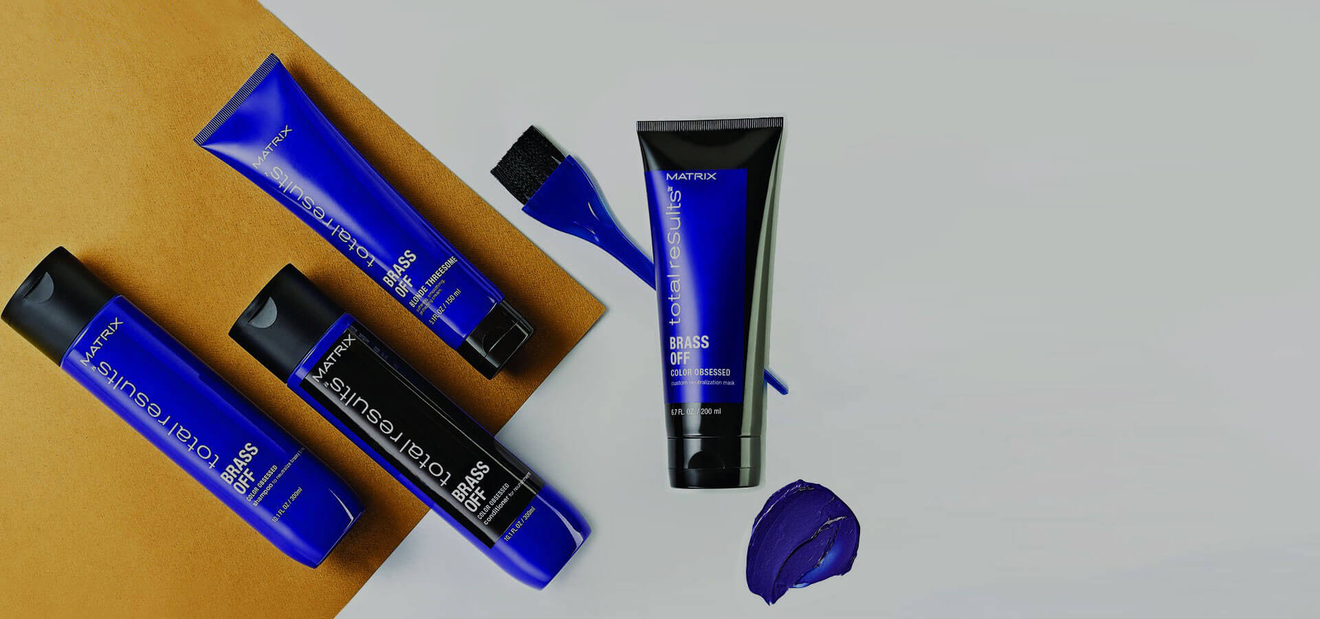 Matrix Total Results Brass Off shampoo, conditioner, mask en cream haarverzorgingsproducten.